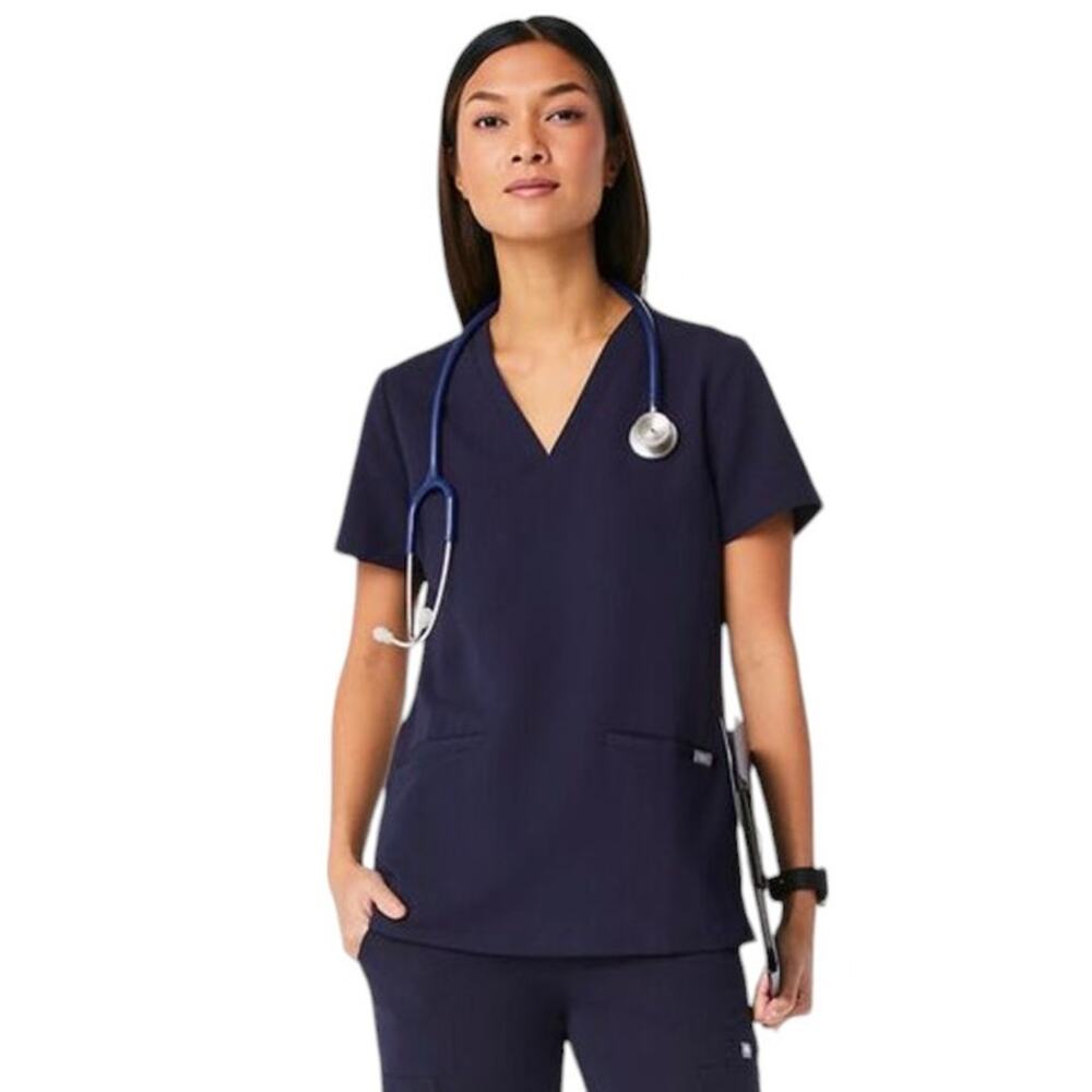Figs Casma Navy Blue Three Pocket Short Sleeve Scrub Top